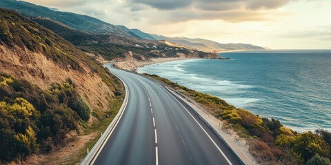 Scenic coastal highway with ocean views, inviting travelers to explore the stunning shoreline and vibrant landscapes.