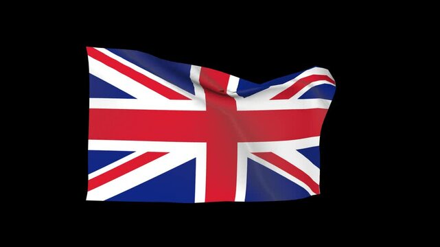 United Kingdom flag seamless loop animation on transparent background. 4K Alpha