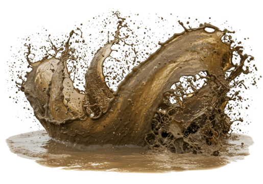 Powerful Mud Splashing Action isolated on white or transparent png background