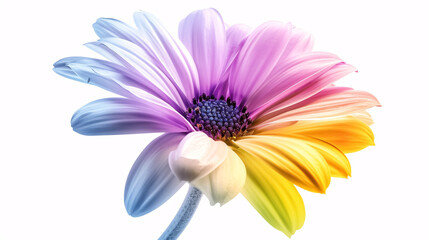Obraz premium Colorful flower in full bloom against a cloudy white background, showcasing vibrant natural beauty.
