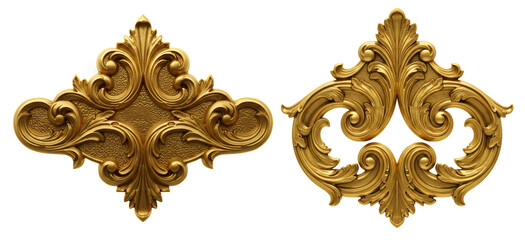 Ornate Gold Architectural Ornament Pair isolated on white or transparent png background