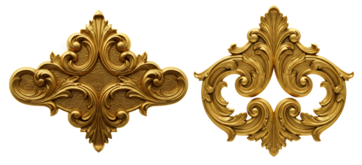 Ornate Gold Architectural Ornament Pair isolated on white or transparent png background