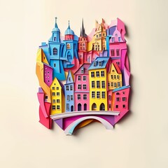 Fototapeta premium Wesel, Germany, paper cut illustration - A paper cut of a city with a bridge