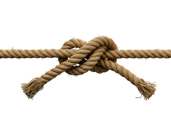 Close-up of a complex knot in beige rope isolated on white or transparent png background