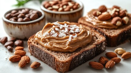 Creamy Peanut Butter Toast with Nuts and Coconut