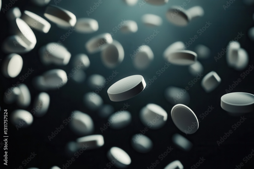 Leinwandbilder suspended pills floating in a zero gravity environment with soft shadows and cinematic lighting crea