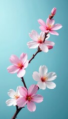 Pastel pink and white blossoms artfully arranged against a serene blue background , romance, wedding, image