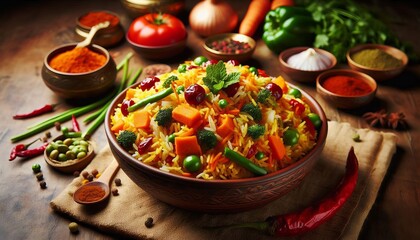 Vegetable Biryani Aromatic Indian rice with spices