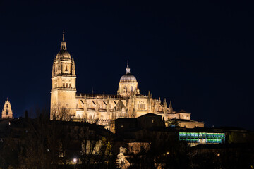 Naklejka premium Historic center and the Cathedral. Night. Salamanca, Castile and Leon, Spain.