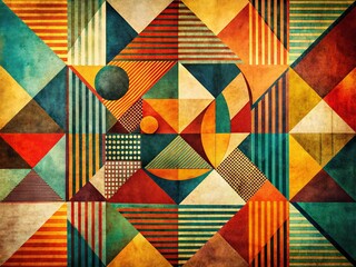 Fototapeta premium Vintage Geometric Abstract Art: Retro Lines & Shapes Design