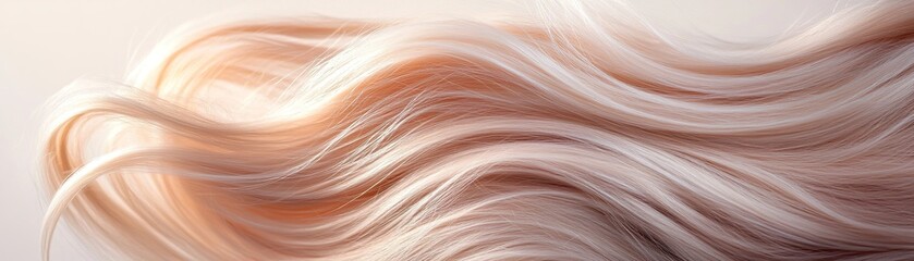 Warm golden hour sunlight caresses long, shiny hair, softly flowing in the wind, evoking a dreamy and luxurious beauty aesthetic against a serene backdrop