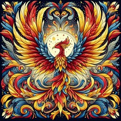 Happy Phoenix A vibrant and colorful phoenix pattern with red ye