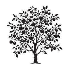 Obraz premium Crabapple Tree Silhouette - Tree Design - Crabapple tree Vector - Illustration of Crabapple Tree.