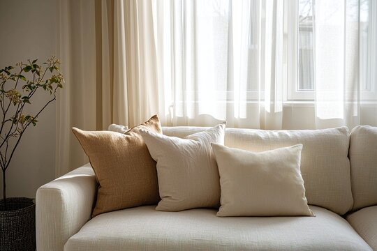 Minimalist Interior Design This is a close-up shot of the sofa and cushion in the living room. Generative AI
