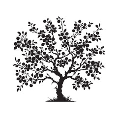 Crabapple Tree Silhouette - Tree Design - Crabapple tree Vector - Illustration of Crabapple Tree.