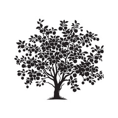 Crabapple Tree Silhouette - Tree Design - Crabapple tree Vector - Illustration of Crabapple Tree.