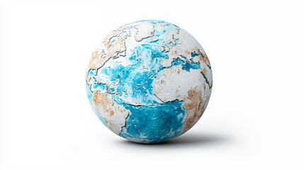Fototapeta premium Stylized Earth Globe Blue Oceans and Textured Continents on White Background