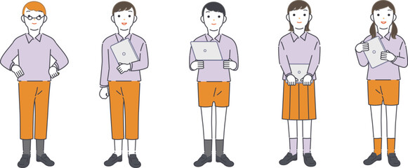 タブレットやパソコンを持つ子どもたち