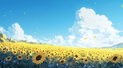 Fototapeta premium Sunflowers Field Under a Bright Sunny Sky