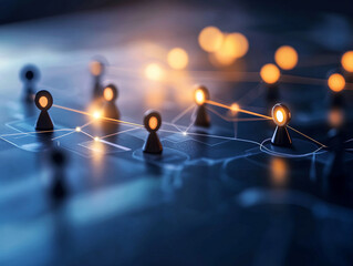 Digital representation of customer journey map with glowing connections and figures