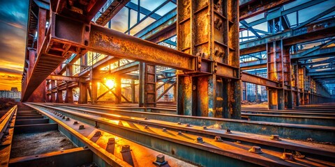 Obraz premium Vintage Industrial Steel Beams Background - Long Exposure Photography