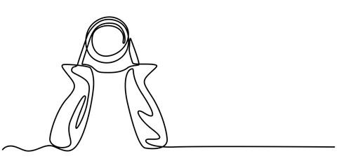 Single continuous line drawing spring expander for hand, sketch, hand trainer, sports equipment, bodybuilding, for muscle formation, spring expander continuous one line drawing.