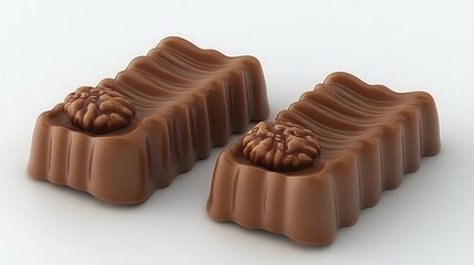 Chocolate candies with nuts, dessert, on white backdrop