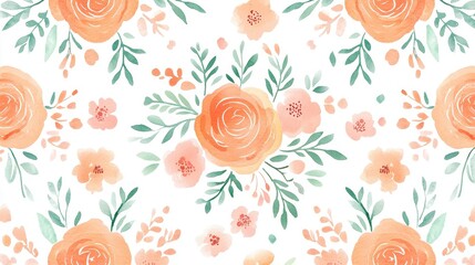 Floral Watercolor Pattern, Spring Design, White Background