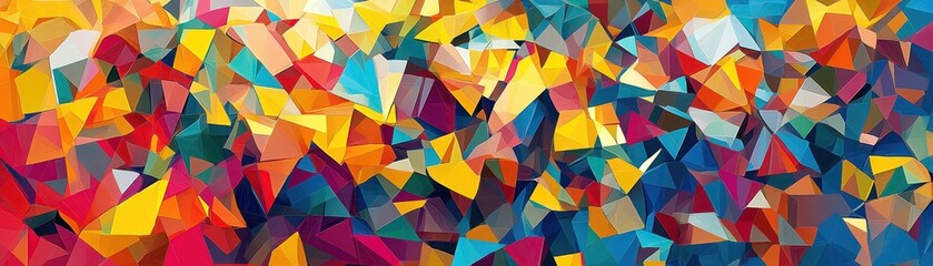 Dynamic overlapping polygons with vivid hues, forming a futuristic and energetic abstract background