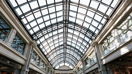 metal and glass roof of a mall