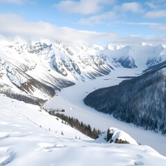  Frozen lakes surrounded by snow capped mountain peaks provide a stunning and tranquil winter landscape perfect for hiking.