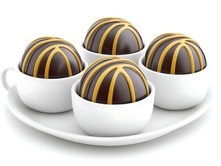Obraz premium Chocolate spheres in cups on white plate, dessert treat