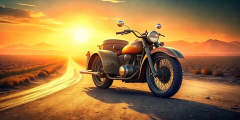 Vintage Motorcycle Sidecar, Dusty Road, Rule of Thirds Composition