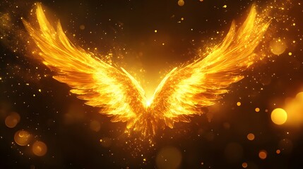 Obraz premium Fiery Golden Wings Spread in Dark Ambiance