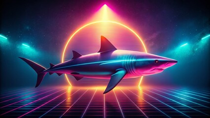 Obraz premium Vintage Neon Shark: Retro Style Ocean Predator Stock Photo