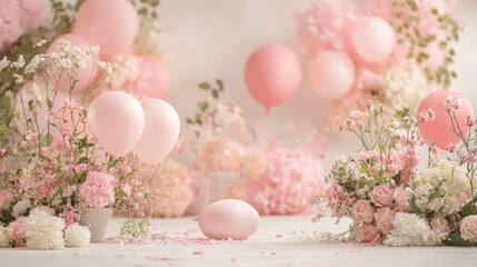 Pastel Pink Dreamland: A Whimsical Balloon and Flower Setup