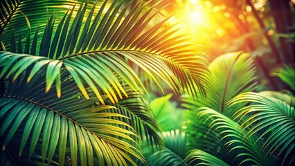 Fototapeta premium Vintage Palm Leaves: Sun-Drenched Tropical Paradise Stock Photo