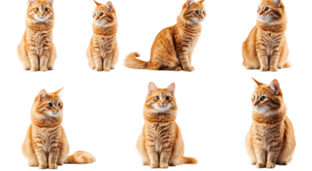 multiple poses of adorable orange tabby cats arranged in a grid format. emphasizing their playful and curious nature it highlights their expressive features and different stances. making it suitable f