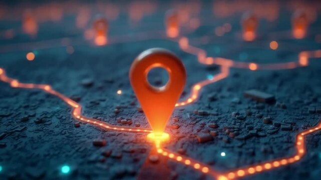 red push pin Digitally mark the position on the map with two pins. GPS tracking by coordinates in maps. location point. Generative AI