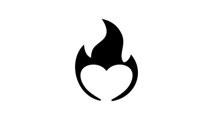 hot heart flame, black isolated silhouette