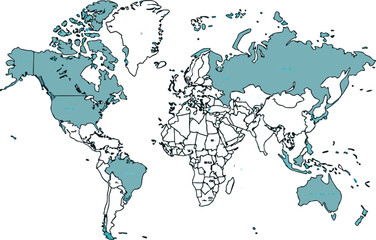 A detailed world map in a clean and modern vector style 