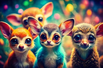 Fototapeta premium Vintage Photo: Adorable Colorful Exotic Birds & Animals