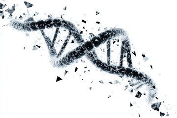 A stylized representation of a disintegrating DNA helix structure