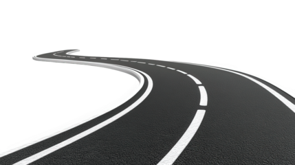 a winding road with clear lane markings against a minimalistic white background. suggesting a sense of journey or travel the curved path invites viewers to imagine movement and exploration. evoking fe