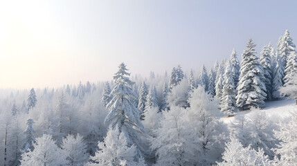 Landscape. Frozen winter forest with snow covered trees.