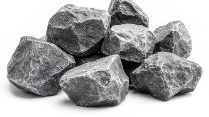 Gray rocks pile on white background