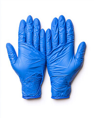 Pair of Blue Disposable Nitrile Gloves on White Background

