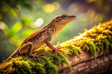 Fototapeta premium Vintage Photo: Wild Brown Anole Lizard on Oak Tree, Tampa Florida