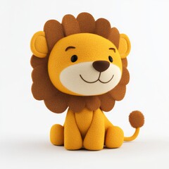 A cute wool felt toy of a lion on a white background, cute little lion in felt