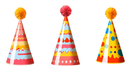 Colorful Party Hats Isolated on White Background